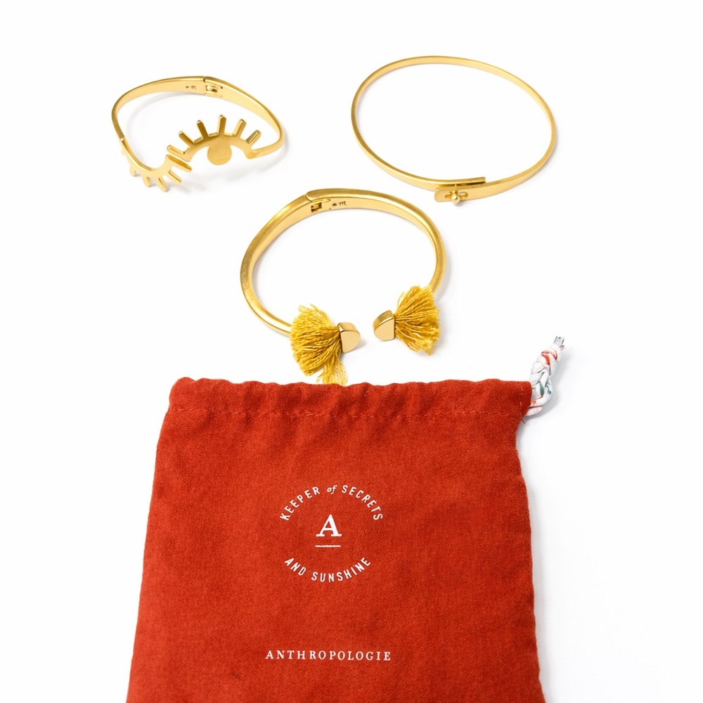 ✨ Anthropologie x Madewell Brushed Gold Bangle Bracelet Set (3-Piece) ✨ - Picture 2 of 4